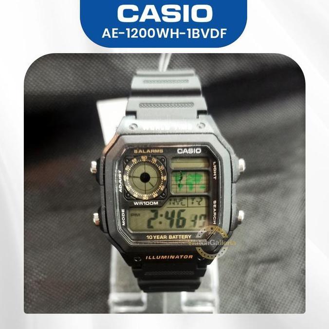 Clock- Casio Ae-1200Wh-1A / Ae1200Wh-1B Pria - Dital - Karet Hitam