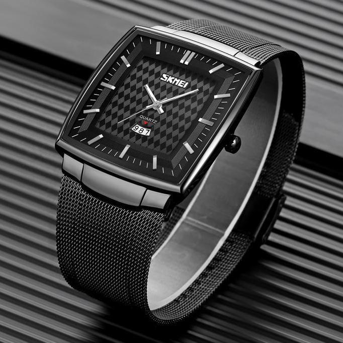 Clock- Jam Tangan Pria Analog Tali Stainless Steel Bercahaya Skmei 9311