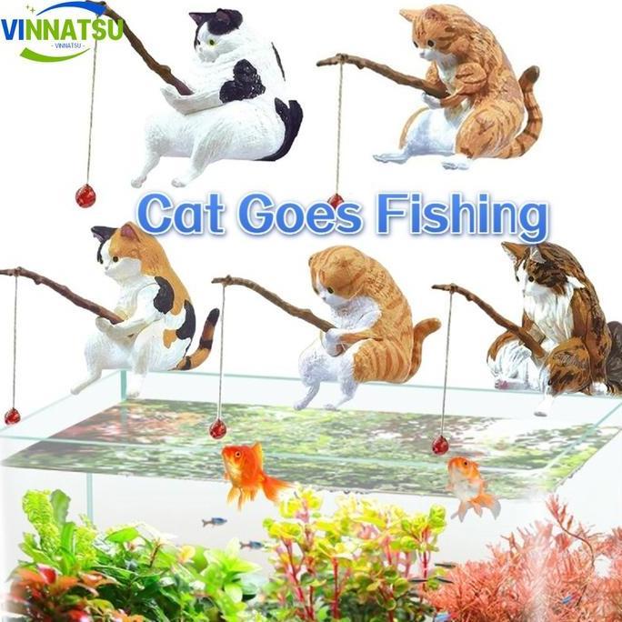 ZASSAT Vinnatsu Dekorasi Akuarium / Dekorasi Kucing Pemancing / Ornamen Kucing Pemancing Untuk Kucin
