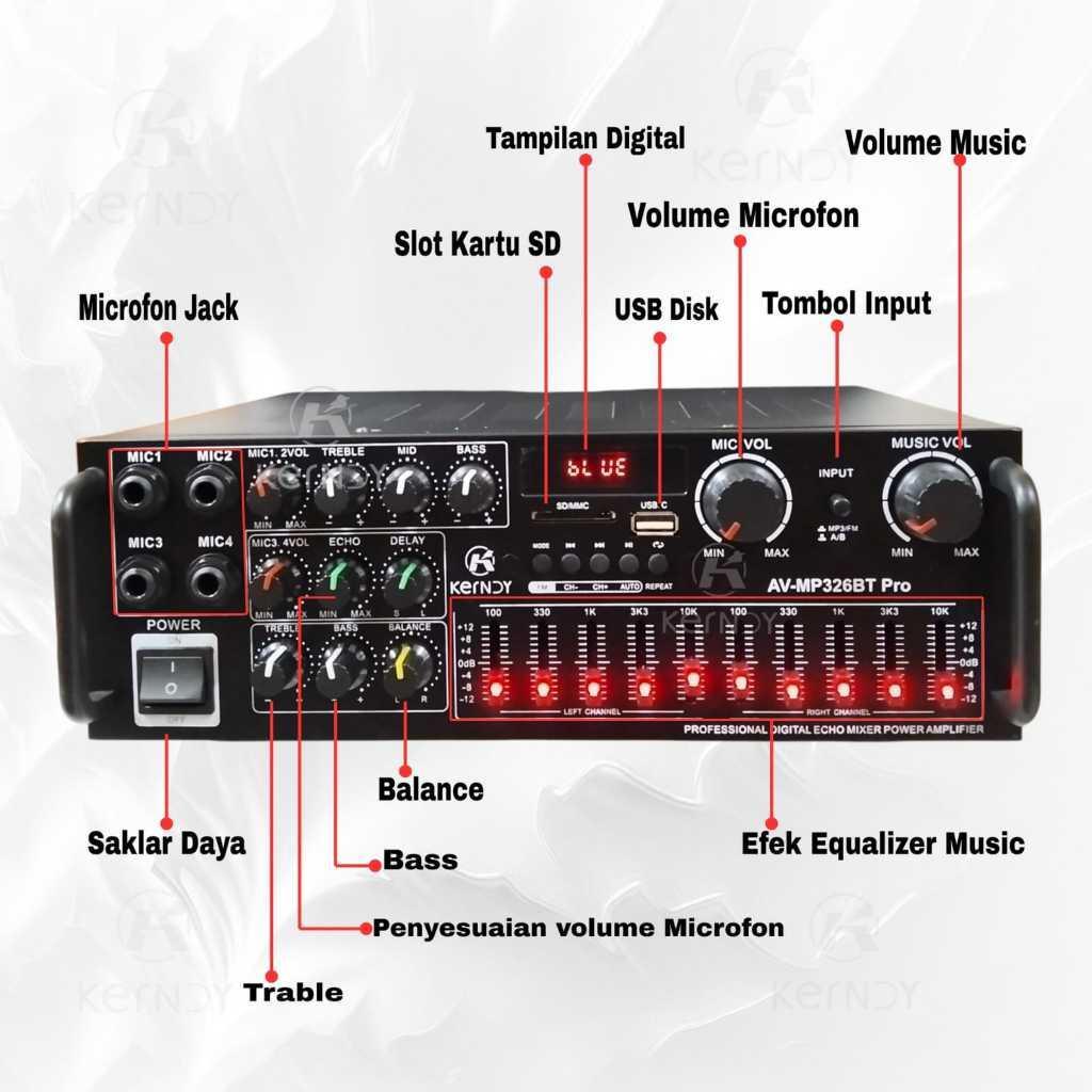 Amplifier Bluetooth Eq Audio Karaoke Home Theater  Av 326Bt Pro Kerndy Av-Mp326Bt Pro