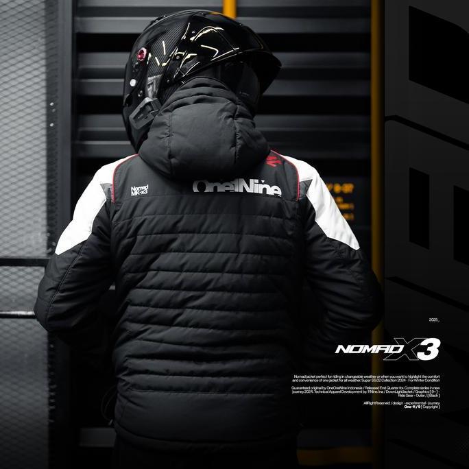 Hombre- New- Oneonenine Ksr Jaket Puffer Nomad X3 Black White Series - Jaket Gelembung Motor Sport