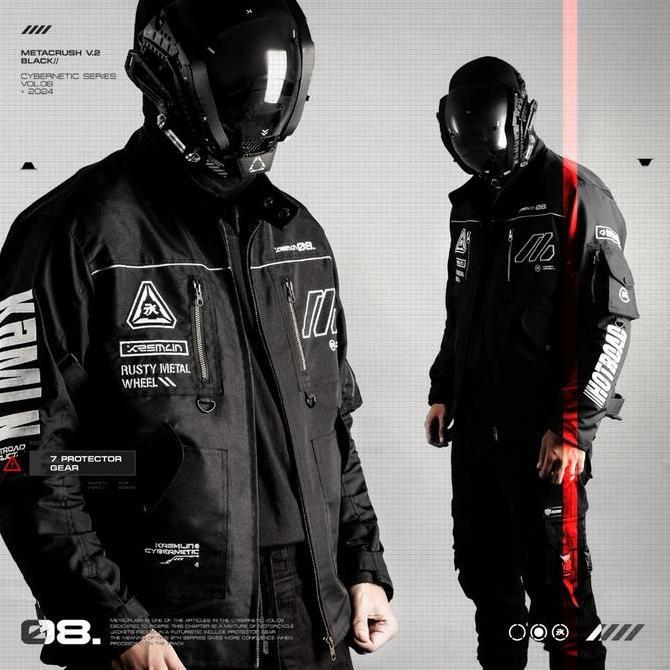 Hombre- New- Kremlin Jacket Black Biker Cyberpunk Motor - Metacrush V.2 - Hitam