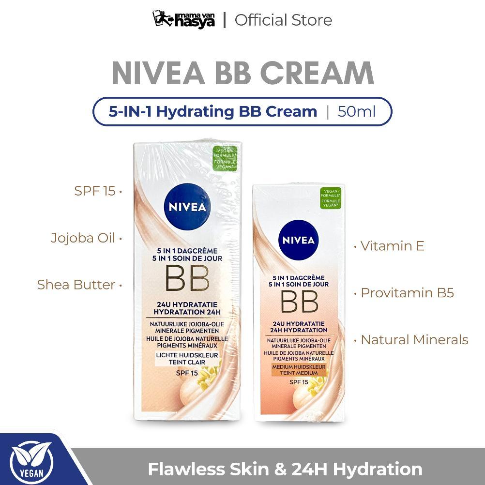 NIVEA BB CREAM 24H Hydration Dengan Jojoba Oil, Vitamin E, dan Pigmen Mineral