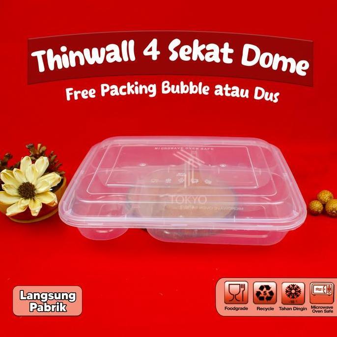 Gin- Lunch Box 4 Sekat Dome / Kotak Makan 4 Sekat Dome Isi 5 Pcs