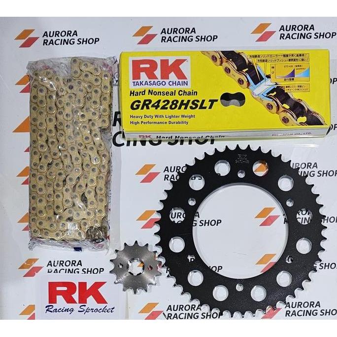 GEAR SET RK 428 BLACK YAMAHA R15 V3 / R15 V4 / R15M / VIXION R / MT15 / XSR 155 & RANTAI RK 428 HSLT
