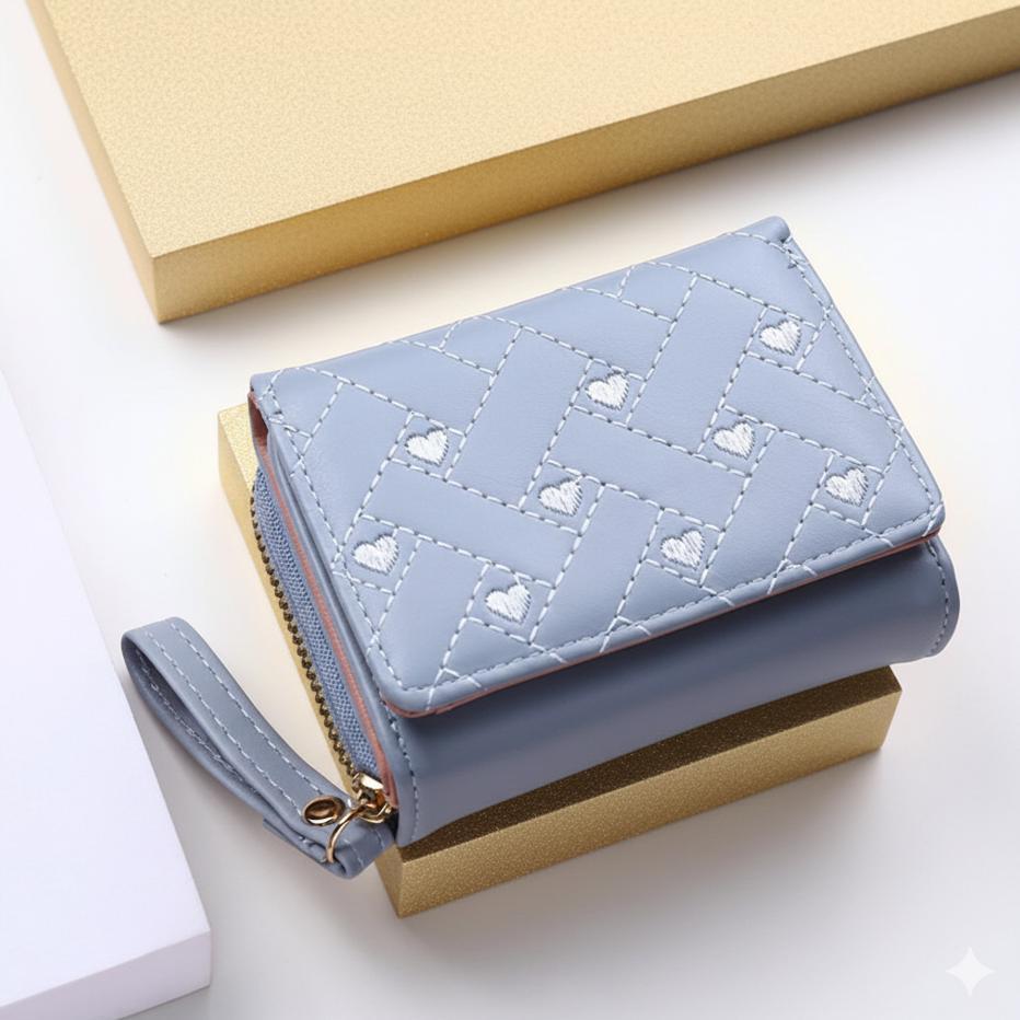 PROMO TERBARU Dompet Mini Wanita Aurora Bordir Lipat Kecil Aesthetic Korea Muat Kartu Uang Koin Domp