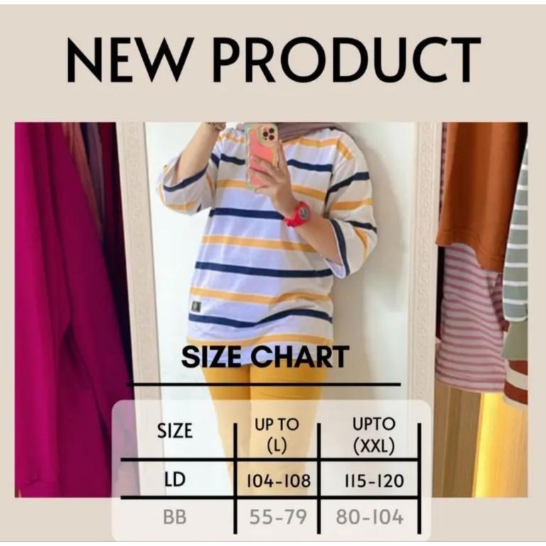 hot deals fst  kaos oversize wanita garis katun premium lengan 7/8 jumbo t-shirt oversize stripe bel