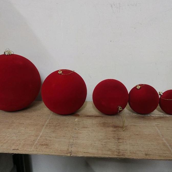 Bola Hiasan Pohon Natal Merah Beludru Lembut FLANEL 8cm 10cm 12cm 15cm 20cm Ornamen Christmas Tress 