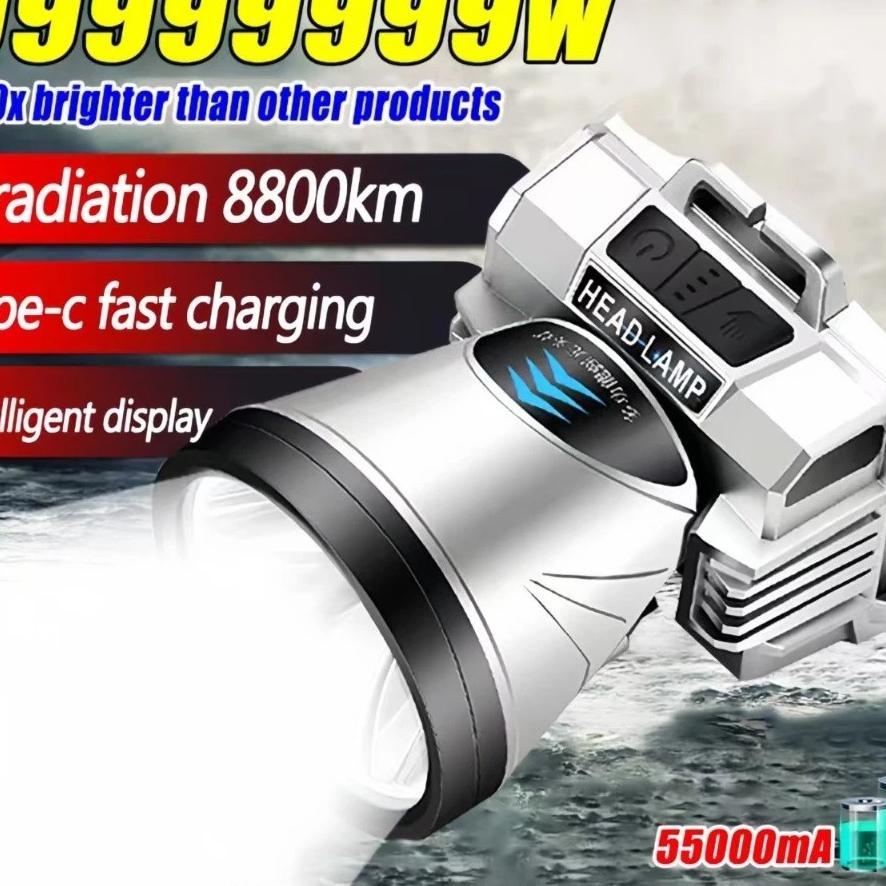Senter Cas Super Terang Kepala Anti Air Jarak Jauh 600Watt Tahan 800 Jam Super Led Baterai Lithium S