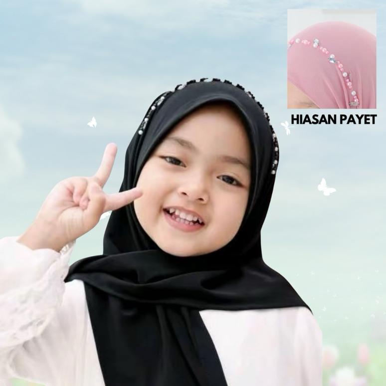 100% AMAN KERUDUNG PASHMINA ANAK INSTANT PAYET JILBAB ANAK PAYET BALITA HIJAN ANAK PAYET