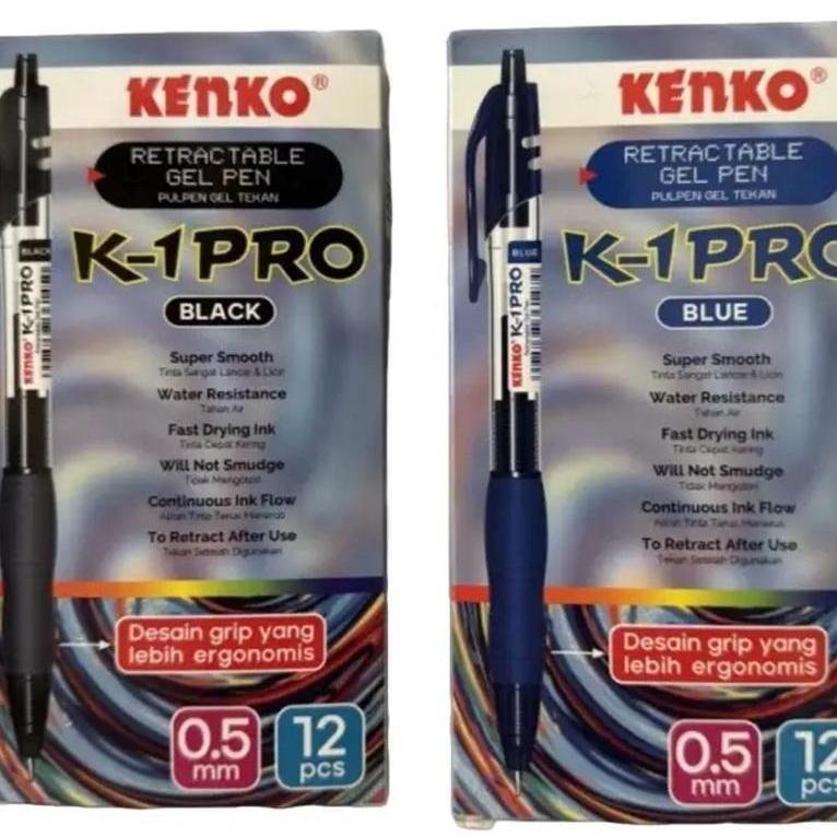 Gel Pen Kenko K-1 Pro 0.5Mm Retractable Original (12 Pcs) / Ballpoint Bolpen Pulpen Cetek Gel Kenko 