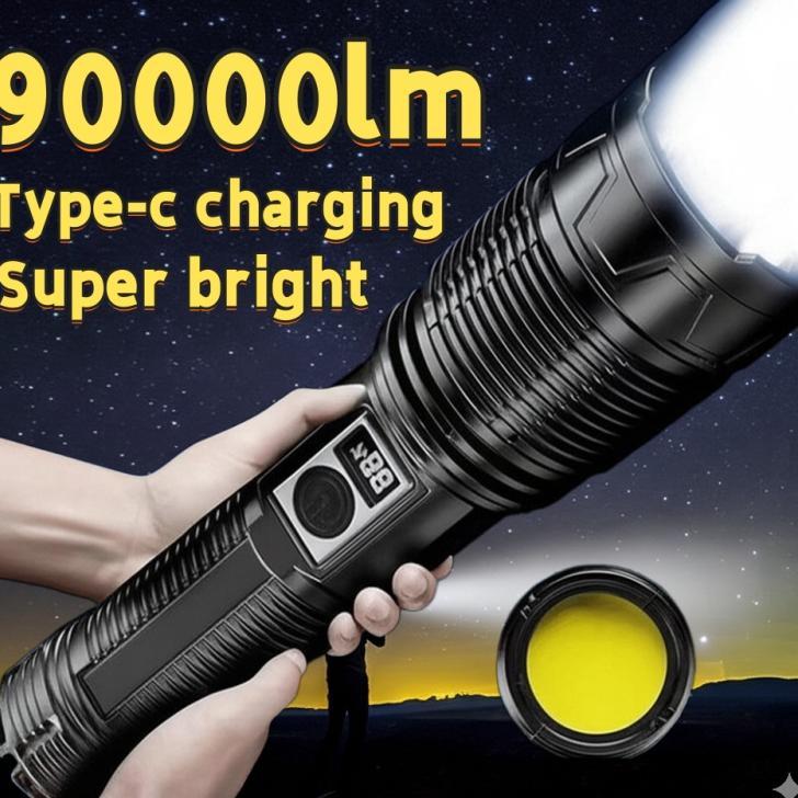 Bisa CodBesar Flashlight Senter Led Super Terang Senter Super Terang Zoom Teleskopik 3000Mah 1800 Lu
