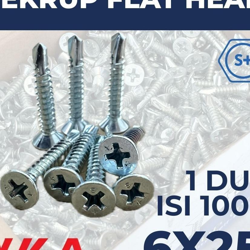 Sekrup Flat Head 2.5Cm 6X25 (Isi 1000 Pcs) - Sds Fh / Sekrup Grc / Sekrup Plafon / Sekrup Holo / Sek