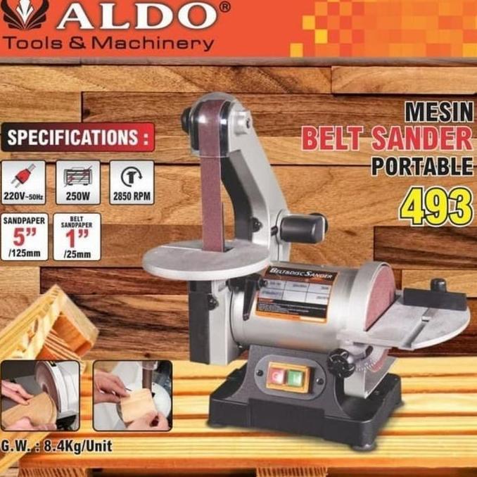 OK ALDO 493 MESIN GRINDA DUDUK BELT SANDER PORTABLE BENCH GRINDER //