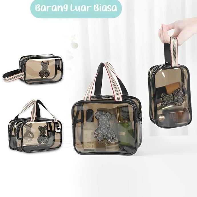 BARANG LUAR BIASA Washbag Tansparan Beruang Tas Kosmetik Travel Portable Pouch  Waterproof Kapasitas