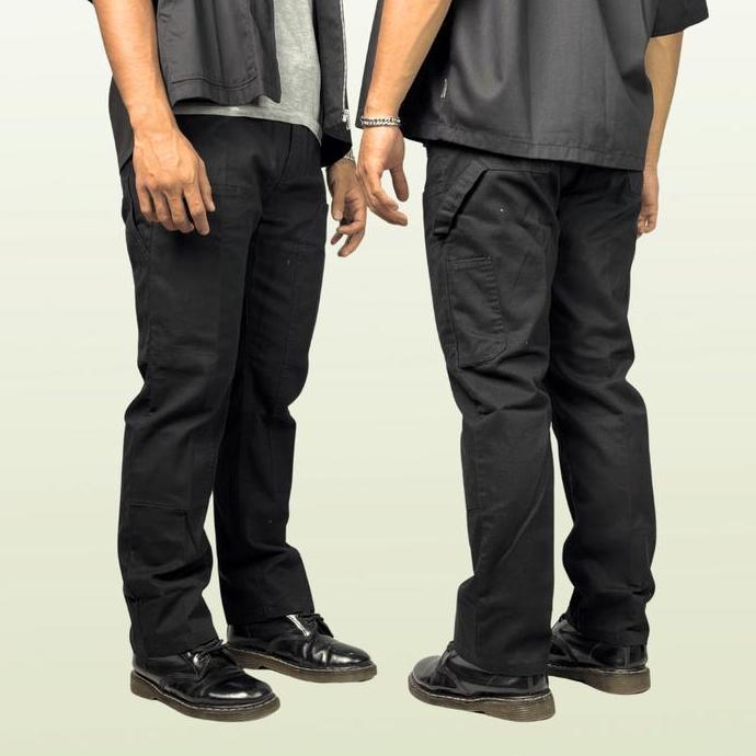 SMOKE Carpenter Pants Slim Hitam - 100% Katun Twill Pria Slimfit Fit Kerja Formal Casual  Celana Pan