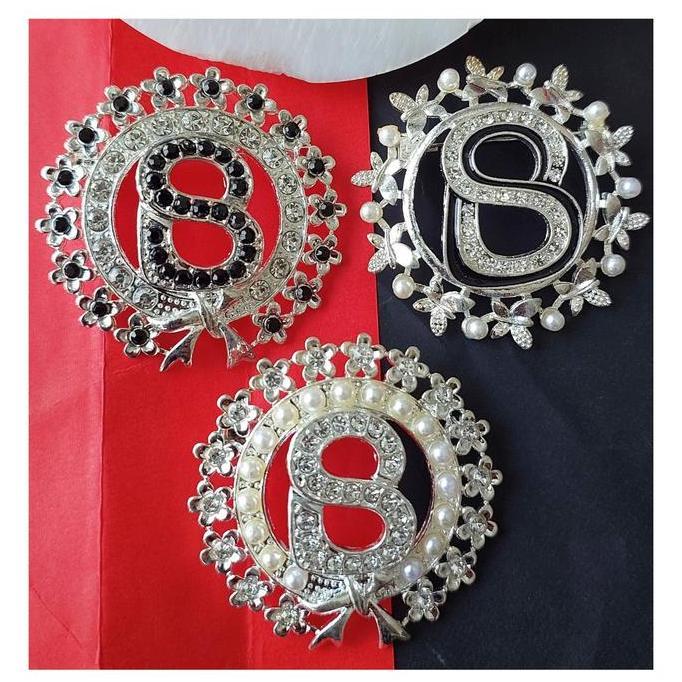 Bros Inisial Huruf Pin HIjab Peniti Jilbab Premium Aksesoris Kerudung Import Muslim - Alloy Permata 