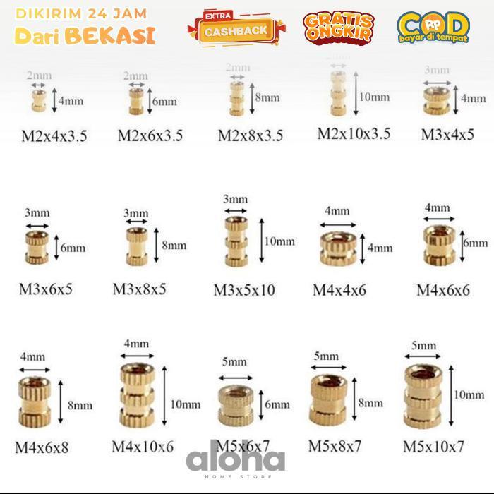 ALHM - Thread Knurl Insert Nut 300pcs Insert Nut Mur Tanam Bahan Kuningan Insert Knurled Nuts M2 M3 