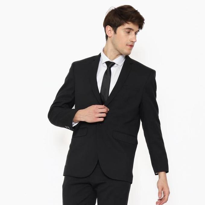 Lawell Setelan Jas Pria Formal Modern Fit Kancing Satu Warna Hitam | Bradford