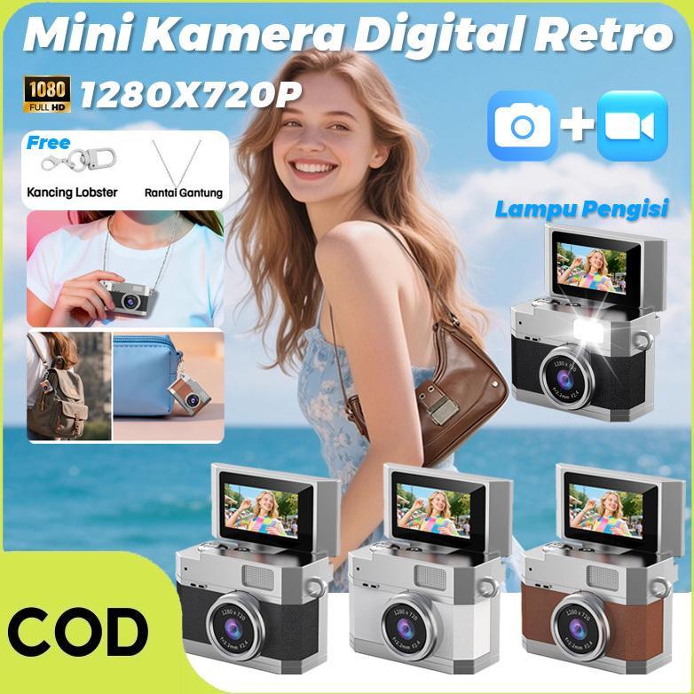 Mini Kamera Digital Retro 0.96 Inci Kamera Vlog Kamera 1080P 30fps Sports/Kamera Mini Layar Lipat/Po
