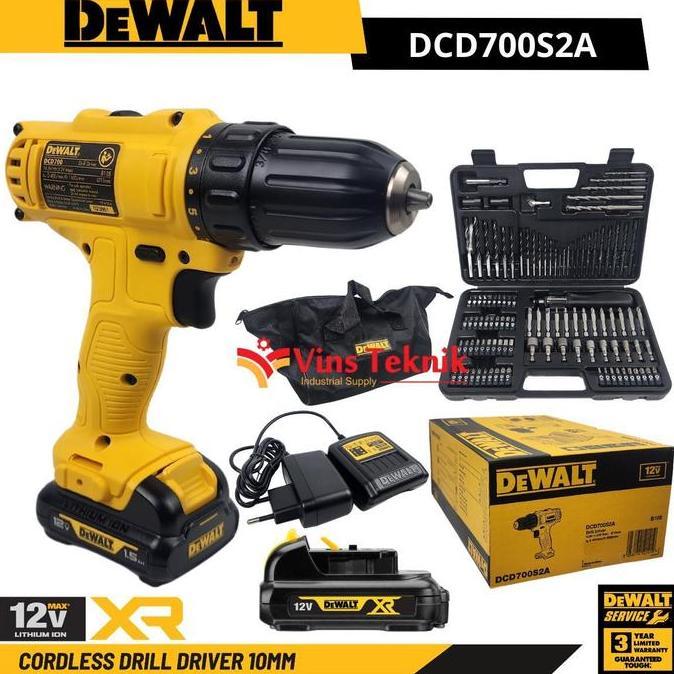 DEWALT DCD700S2A MESIN BOR BESI KAYU BATERAI CORDLESS DRILL DRIVER 12V WITH DRILL BIT KIT SET 109PCS