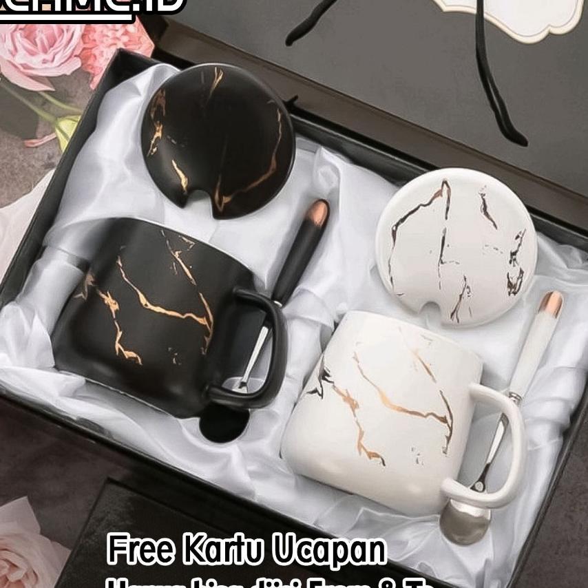 Ideame Hampers Gelas Marble Glass Couple / Canada Marble Mug Gift Box / Gelas Mug Marble Tutup / Ham