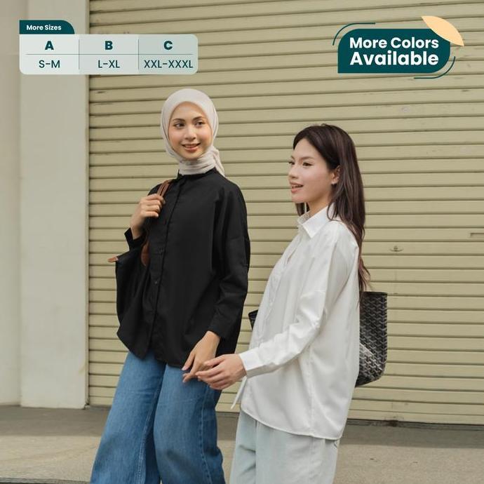 Sweet- Ixora Wren Oversized Shirt - Kemeja Nita Oversize Blouse Berkancing Atasan Lengan Panjang Baj