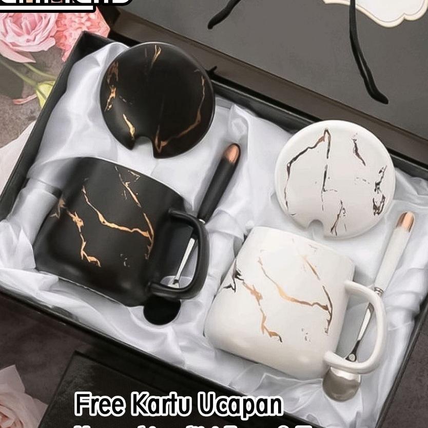 Ideame Hampers Gelas Marble Glass Couple / Canada Marble Mug Gift Box / Gelas Mug Marble Tutup / Ham