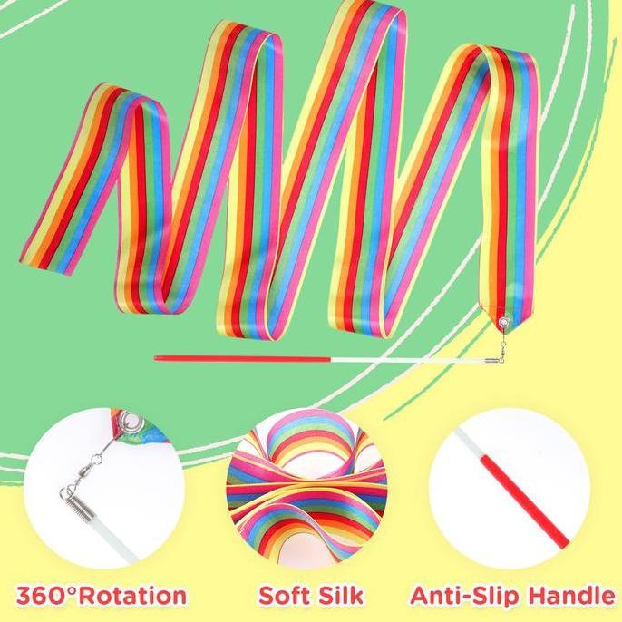 4m Twirling Ribbon Colorful Ballet Ribbon Alat Tari Tamborin Gereja Props Senam Ballet Pita Twirling