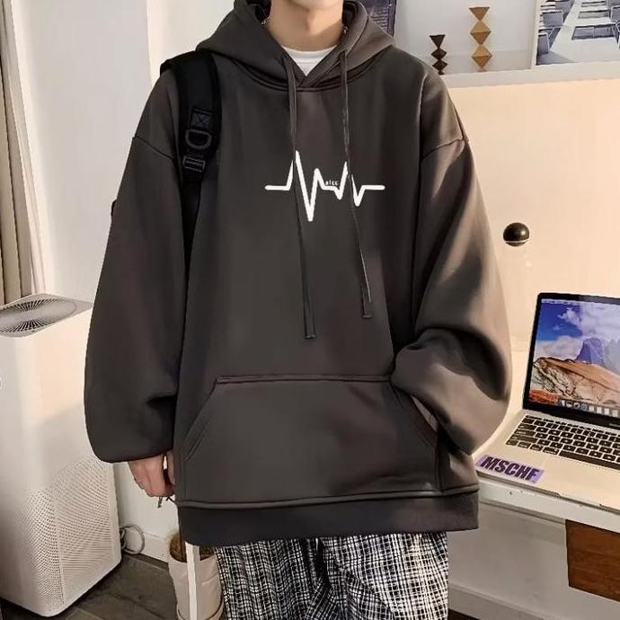 Heartbeat Hoodie Sweater Pria Wanita Uni | Jaket Hoodie Detak Jantung Oversize Korean Style
