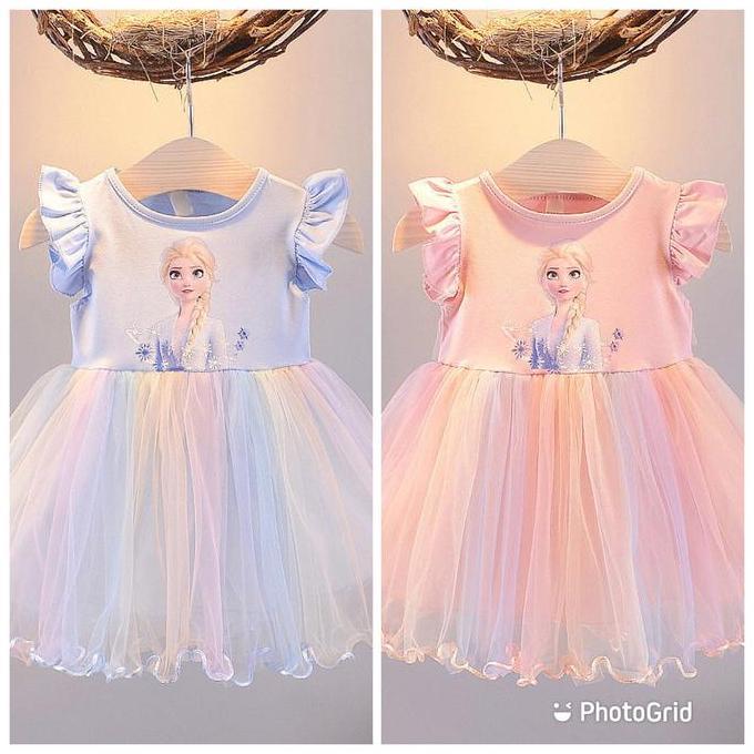 Dress Anak Perempuan Bahan katun Import dengan Rok Tutu Pelangi
