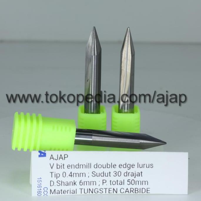 MATA ROUTER V BIT 2F 6MM 30 DERAJAT SLOT DOUBLE EDGE AKRILIK PLASTIK ASLI