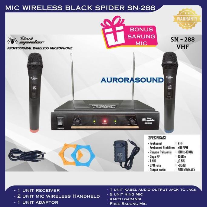 MIC BLACK SPIDER SN-288 WIRELESS MICROPHONE SN288 MIC GENGGAM BS FREKUENSI VHF