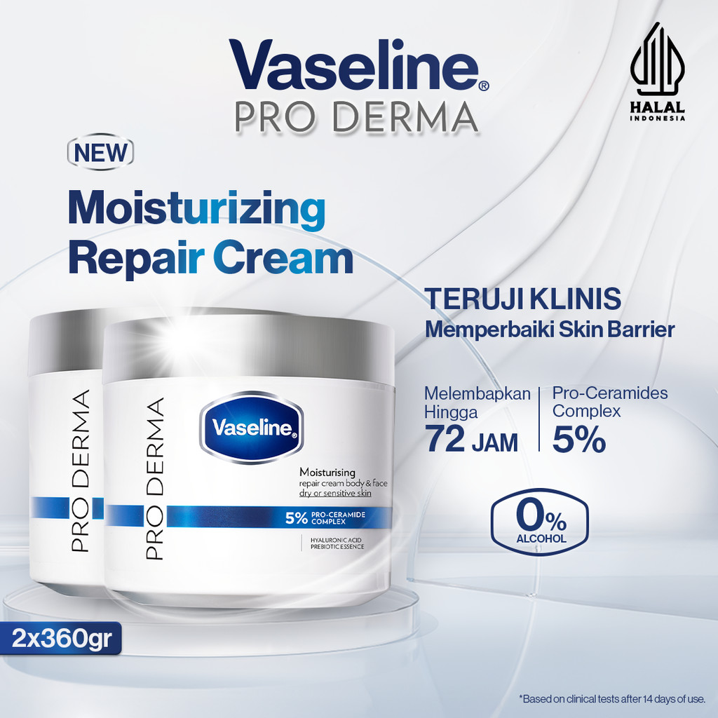 Vaseline Proderma (PRO Derma) Moisturizing Repair Cream Body & Face dengan 5% Pro Ceramide Complex -