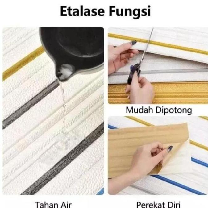 HIKAUN List Wallpaper Dinding 3D List Foam Stiker Dinding Wallpaper Foam Lebar/Pembatas Wallfoam Din