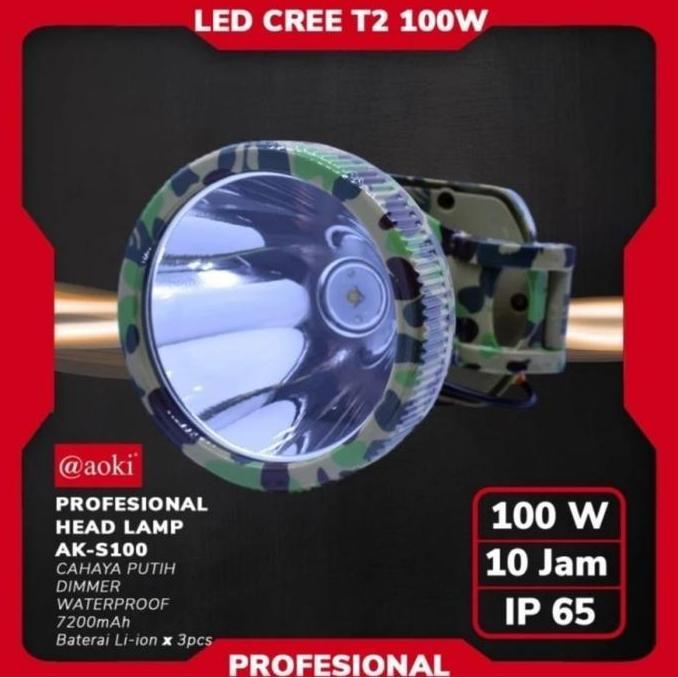 SENTER KEPALA JUMBO AOKI HEAD LAMP BESAR 100W AK-S100 CAHAYA PUTIH AATE