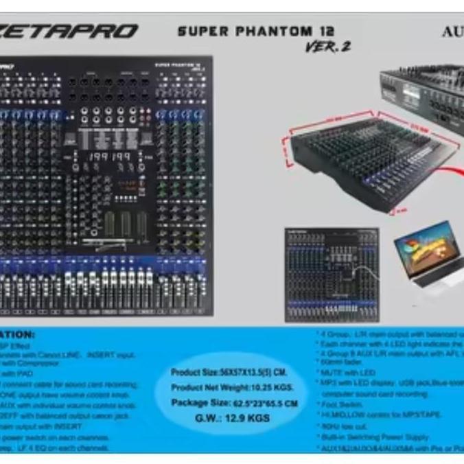 MIXER 12 CHANNEL ZETAPRO SUPER PHANTOM12 VER.2 / PHANTOM 12 / PHANTOM-12 TERBARU