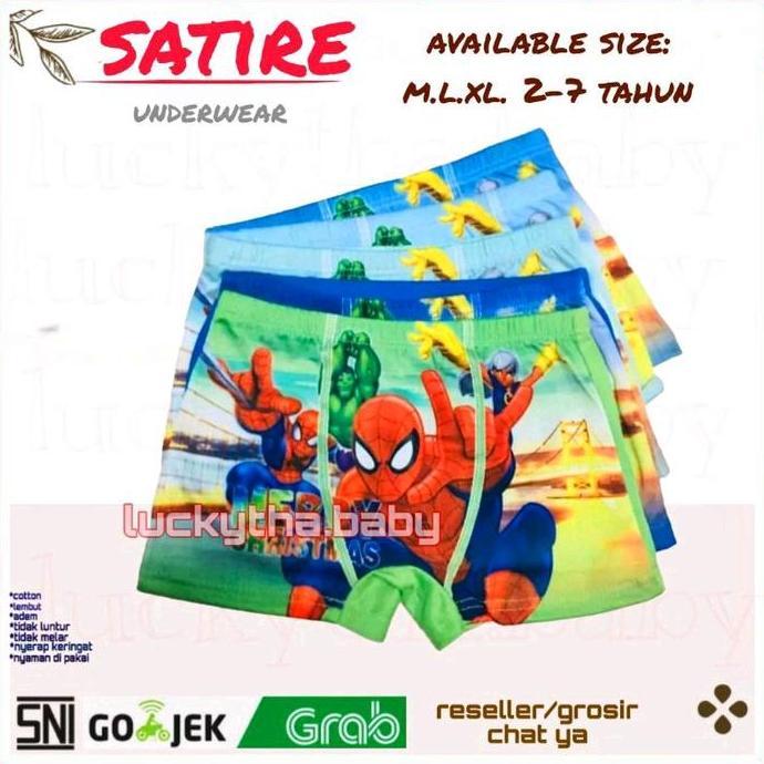 Kids- Grosir 12Pcs,6Pcs,3Pcs Satire Kids- Cd Boxer Anak Perempuan Dan Laki-Laki Size 2-7 Tahun Motif