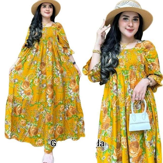 Gamis Canda Korean Mawar Berdusta Daster Bali Katun Bunga Lembut Baju Dress Casual Karet Motif Nyama