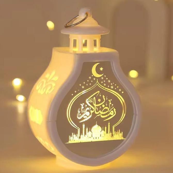 SHAR Lampu Hias Lentera LED Kaca Transparan Ornamen Eid Mubarak Lentera Led