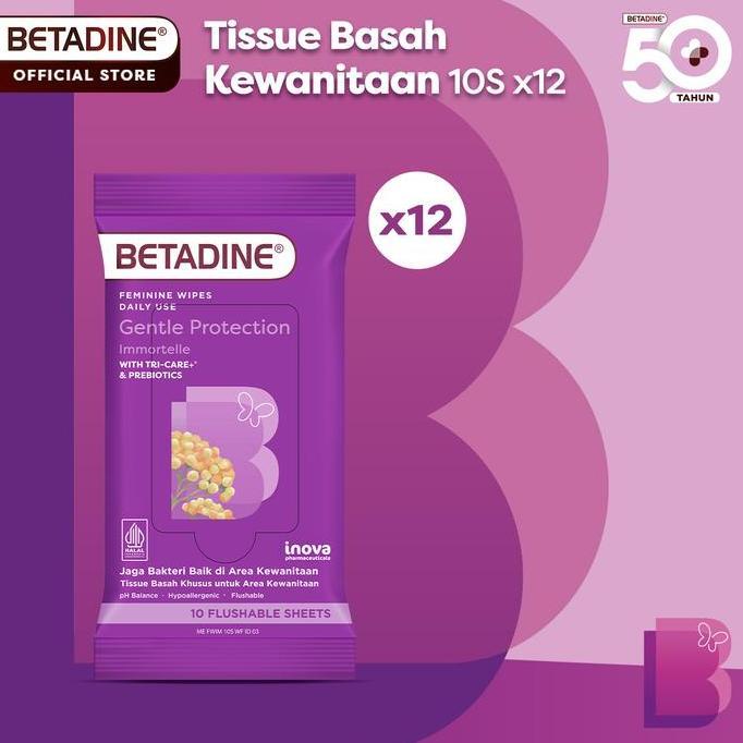 BETADINE FEMININE WIPES Tissue Basah Pembersih Kewanitaan 12 Pack