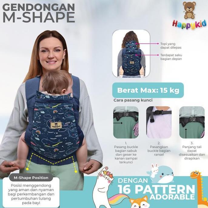 MOMS_ HAPPYKID Gendongan Bayi Ransel M-Shape Gendongan Bayi Depan Belakang Lite Carier