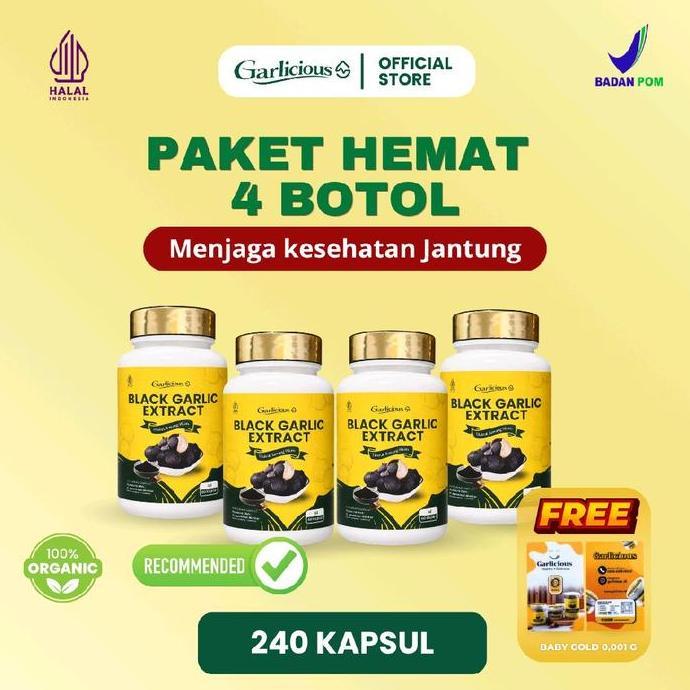 Garlicious Black Garlic Extract Paket 4 botol 60 Kapsul ( 240 Kapsul )