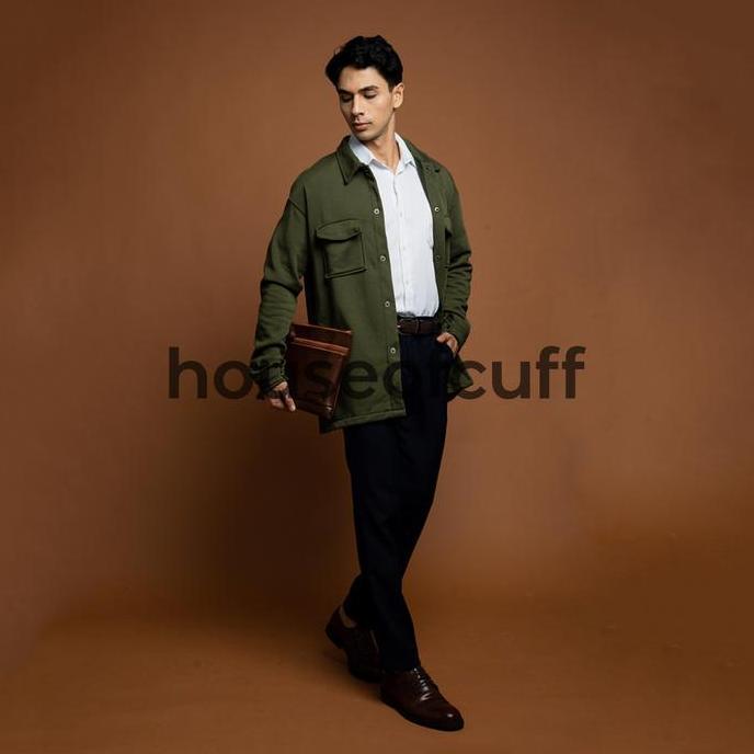 Jaket Kemeja Casual Soft Fleece Army