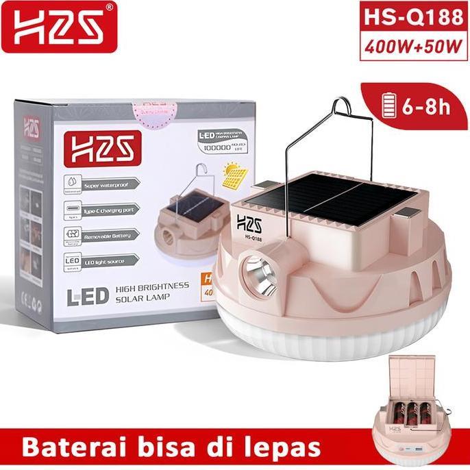 H2S Lampu LED Emergency UFO + Senter HS-Q188 Solar Panel 400w + 50w Baterai Lepas