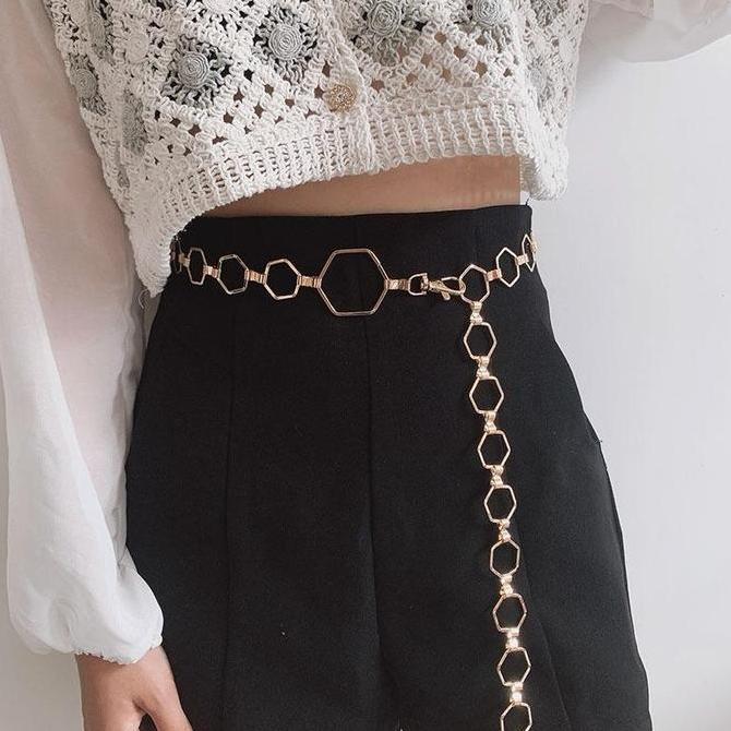 Nura- Vendi - Belt Nita Rantai Gold Hexagon Metal Ist Chain Ikat Pinggang "Hexi"