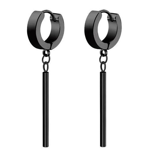 Anting Panjang Silver Hitam Pria Wanita Earrings Titanium Tindik 2 pcs