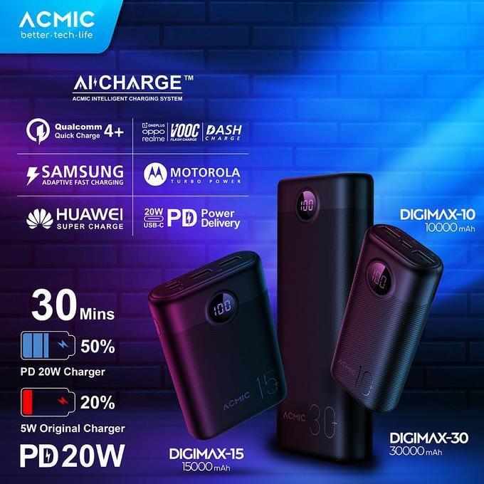 ACMIC DIGIMAX 15000mAh 20000mAh Powerbank Mini 22.5W Fast Charging Type C