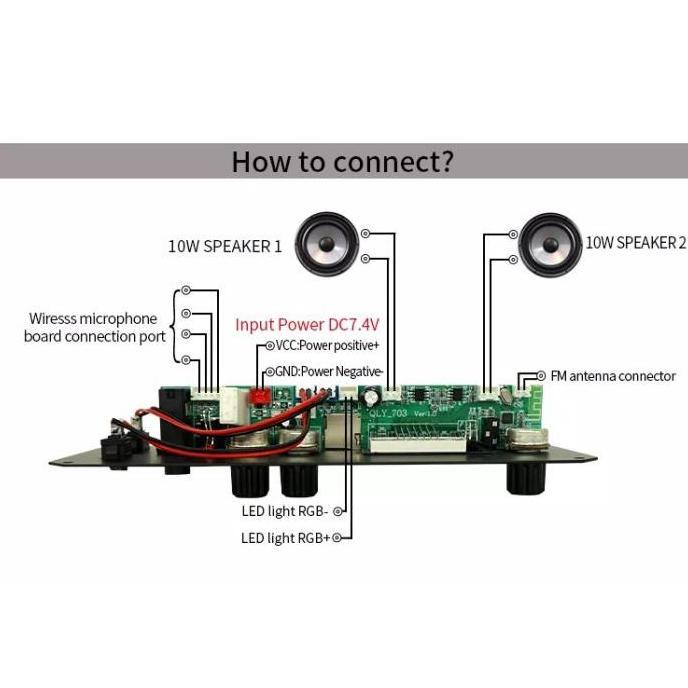 AMPLI Power Amplifier MP3 Bluetooth Module BOARD 7.4V speaker 8-12 inch