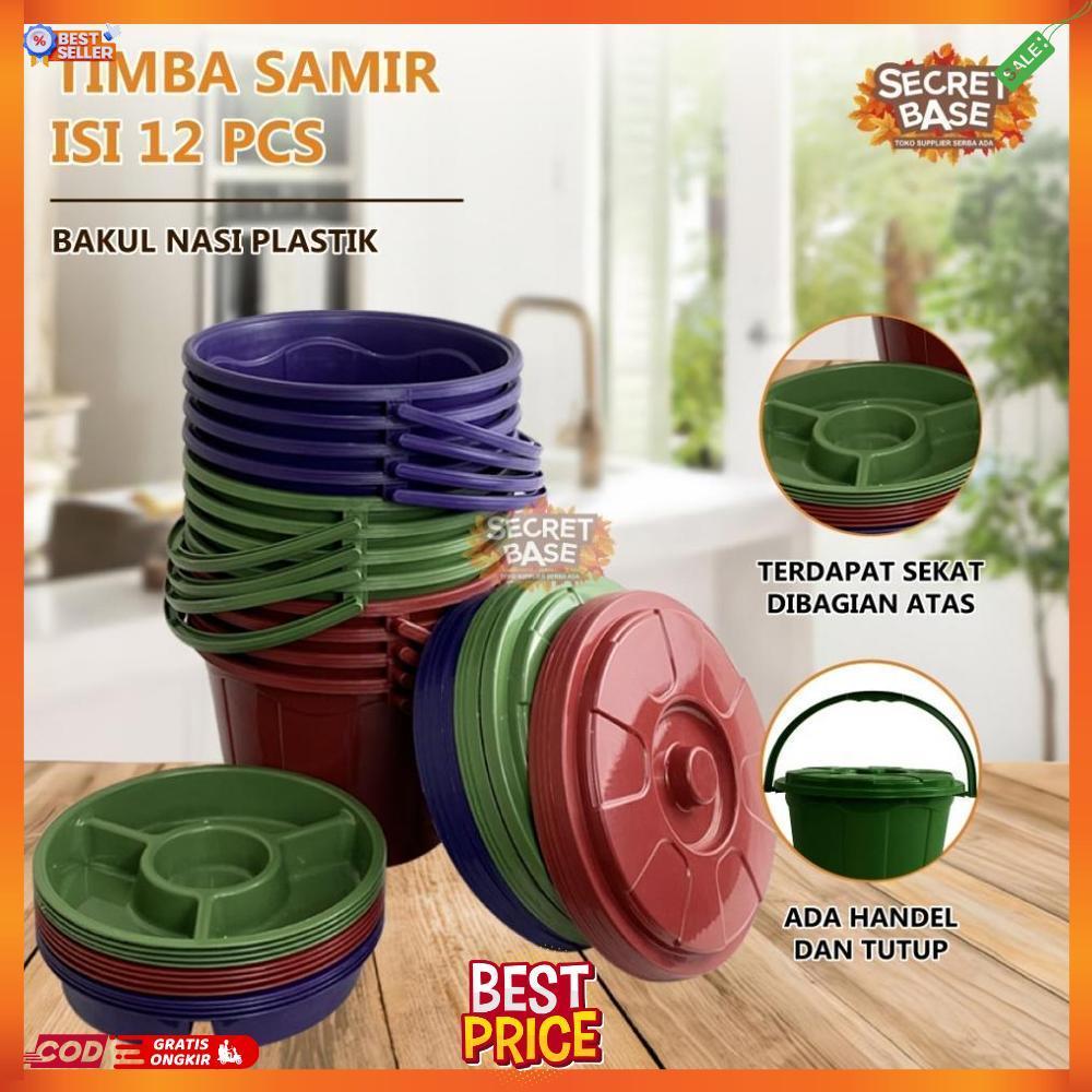 (ISI 12pcs) TIMBA SAMIR - Baskom Hajatan Lusinan Murah / Ember Tutup / Bakul Nasi Plastik